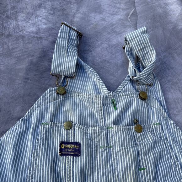 Vintage 70's Oshkosh B'Gosh Hickory Striped Railroad Denim Overalls Bibs Sz XL - Picture 7 of 13